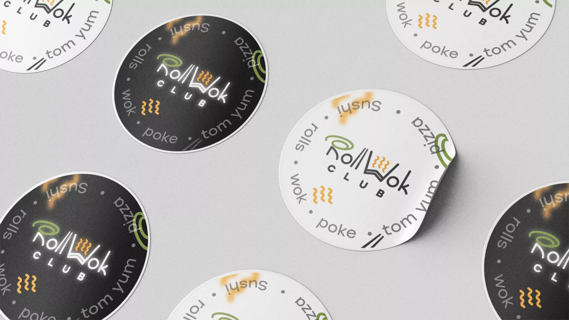 Разработка наклеек для суши-бара «Roll Wok Club» в Приморско-Ахтарске